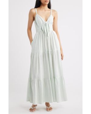 Cece Stripe Tie Front Maxi Dress - White