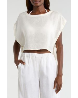 Elan Cropped Linen Cover-Up Top - White