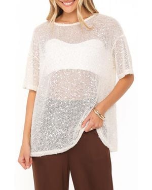 Petal & Pup Nadine Sequin Open Knit Tee - White