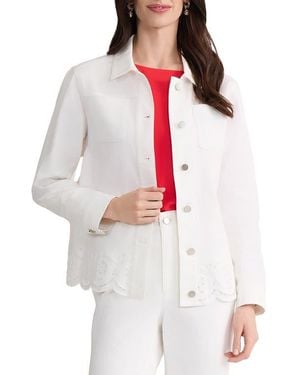 Jones New York Eyelet Embroidered Trim Shirt Jacket - White