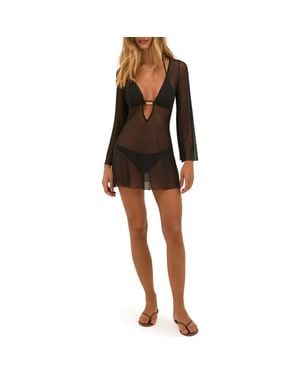 ViX Lidi Long Sleeve Mesh Cover-Up Minidress - Black
