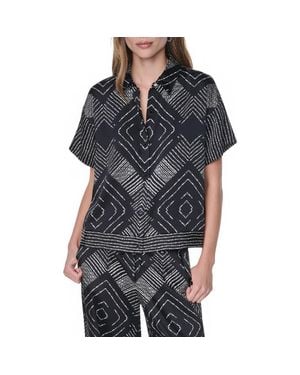 DKNY Scarf Print Button Front Shirt - Black