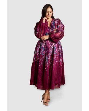 Coast Plus Floral Organza Midaxi Dress - Red