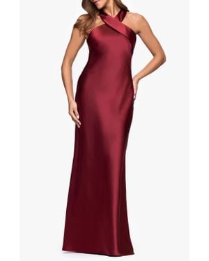 Xscape Evenings Halter Neck Satin Trumpet Gown - Red