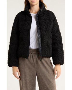 Marine Layer Alba Cable Knit Cotton Blend Puffer Jacket - Black