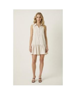 Modenaire Sleeveless Collared Drop Waist Dress - Natural