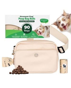 Puppington Walk Star Kit 3-In-1 Dog Walk Bag & Bowl Plus Matching 90 Refill Dog Waste Bags - Natural