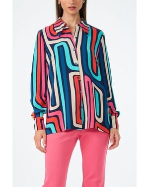 Trina Turk Montero Geometric Button-Up Top - Red