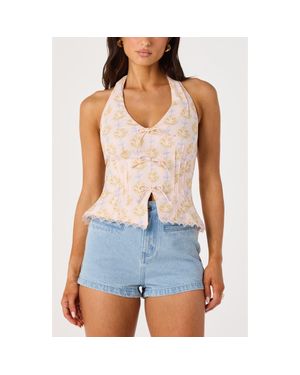 Astr Julia Floral Halter Top - Blue