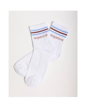 augustnoa The Best Striped Ankle Sock - White