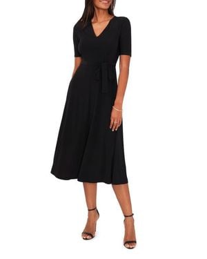 Chaus V-Neck Belted Midi Dress - Black