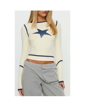Princess Polly Starshot Long Sleeve Graphic T-Shirt - Gray