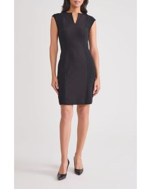Misook Contrast Panel Ponte Dress - Black