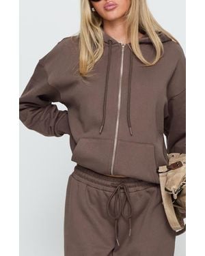 Princess Polly All Day Cotton Zip Hoodie - Brown