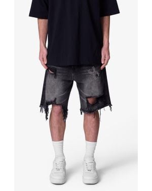 MNML Distressed Spider Denim Shorts - Black