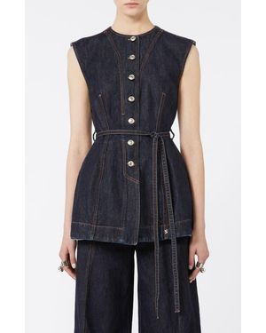 Sportmax Domino Belted Denim Vest - Blue