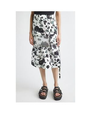 Sacai Mixed Media Floral Midi Skirt - Black