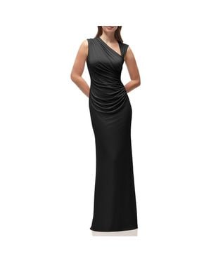 After Six Ruched Asymmetric Neck Satin Gown - Black