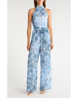 Sugarlips Tierra Floral Print Halter Jumpsuit - Blue