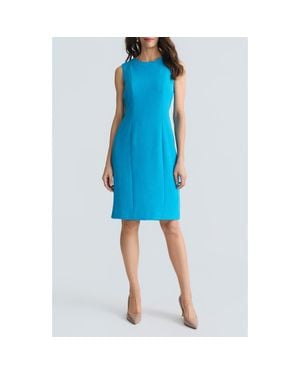 Kasper Pebble Crepe Seamed Sheath Dress - Blue