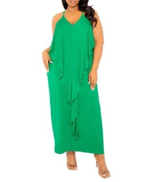 Buxom Couture Cascade Ruffle Racerback Maxi Dress - Green