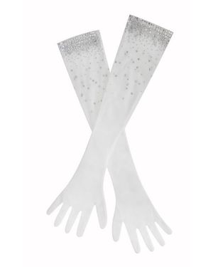 Miss Circle Izzy Crystal Opera-Length Gloves - White
