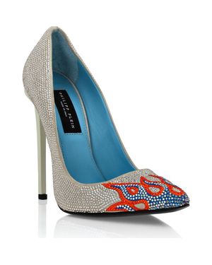 Philipp Plein Suede Strass Decollete High Heels Flame - Blue