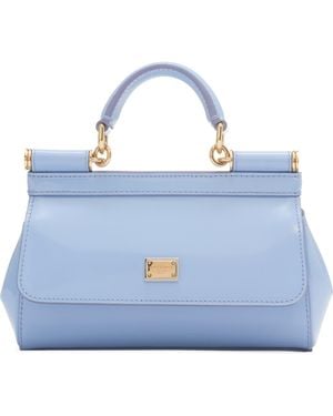 Dolce & Gabbana Small Sicily East/West Patent Leather Handbag - Blue