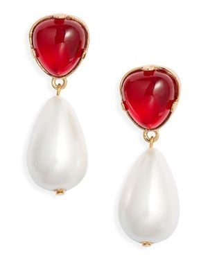 Kenneth Jay Lane Faux Pearl Drop Earrings - Red