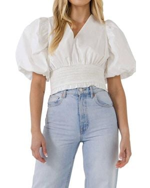 Endless Rose Smocked Waist Cotton Blouse - Blue