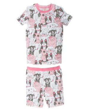 Munki Munki Kids' Puppy Pile Fitted Two-Piece Pajamas - White