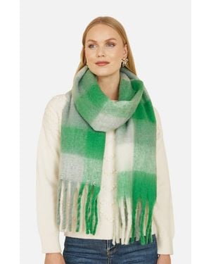 Yumi' Check Soft Tassel Scarf - Green