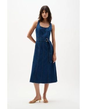 Joseph Ribkoff Denim Fit And Flare Midi Dress With Belt - Blue