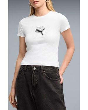 PUMA Street Glam Slim Fit Cotton Graphic T-Shirt - White