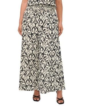 Vince Camuto Smocked Waist Crop Wide Leg Cotton Pants - Black
