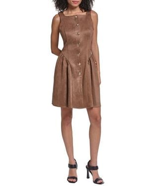 KARL LAGERFELD Faux Sude Fit & Flare Dress - Brown