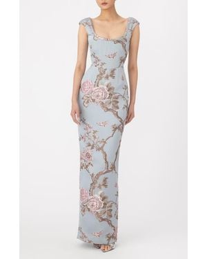 SAU LEE Brooke Floral Brocade Column Gown - Multicolor