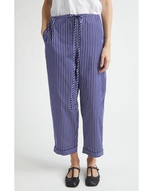 Nackiyé Life Is A Beach Stripe Crop Poplin Pajama Pants - Blue