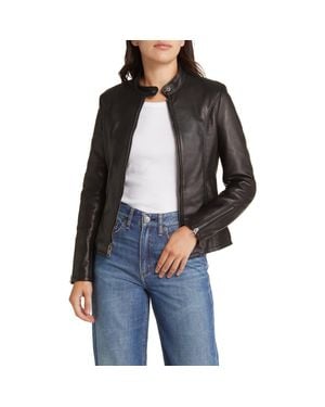 Schott Nyc Leather Cafe Racer Moto Jacket - Black