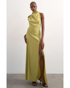 TOPSHOP Halter Funnel Neck Open Back Maxi Dress - Green