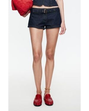 Lioness Afterglow Belted Low Rise Denim Shorts - Blue