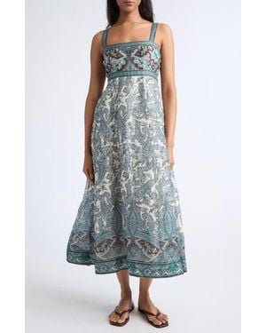 Veronica Beard Rye Print Sleeveless Linen & Silk Maxi Dress - Blue