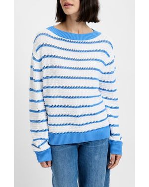 French Connection Stripe Open Stitch Cotton Sweater - Blue