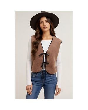 Modenaire Contrast-Trim Tie-Front Vest - Blue