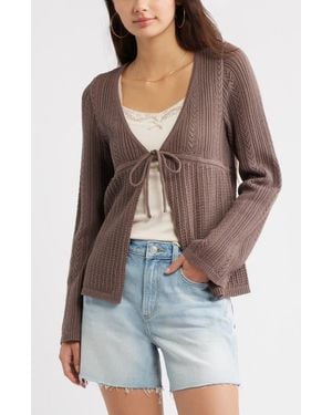 BP. Openstitch Tie Front Cardigan - Brown