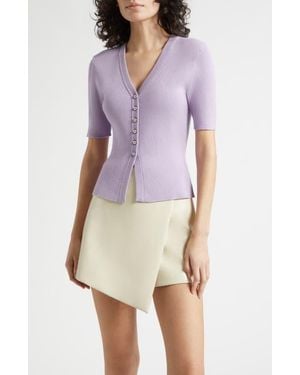 Toccin Charity Button Front Short Sleeve Knit Top - White