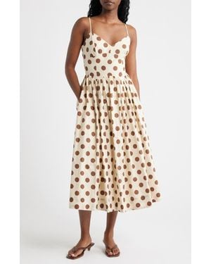 Lucy Paris Everly Dot Sleeveless Midi Dress - Natural