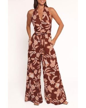 Petal & Pup Kehlani Floral Halter Neck Wide Leg Cotton Blend Jumpsuit - Red