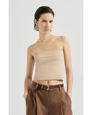 Brunello Cucinelli Stretch Cotton Jersey Bandeau Top - Natural