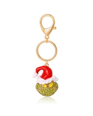Dr. Seuss The Grinch Crystal Keychain With Santa Hat, ‑Tone - White